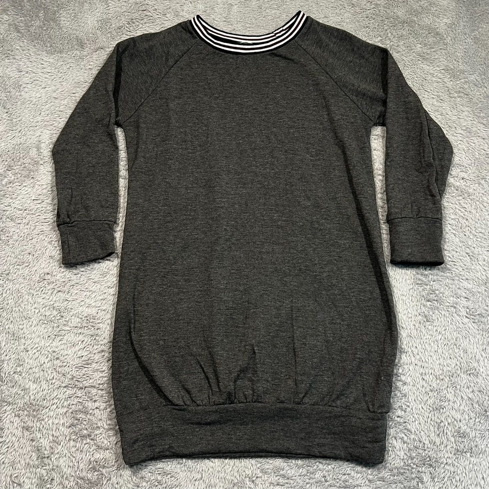 Cherish Sweater Dress Womens M Gray Sweatshirt Mini Ringer Stripe Raglan Varsity